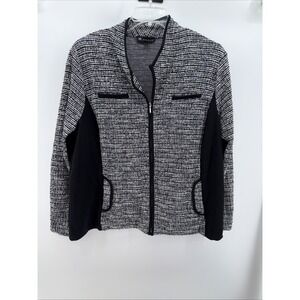 N Touch Women's XL Full Zip Light Dressy Casual Stretch Black/White Pocke Jacket